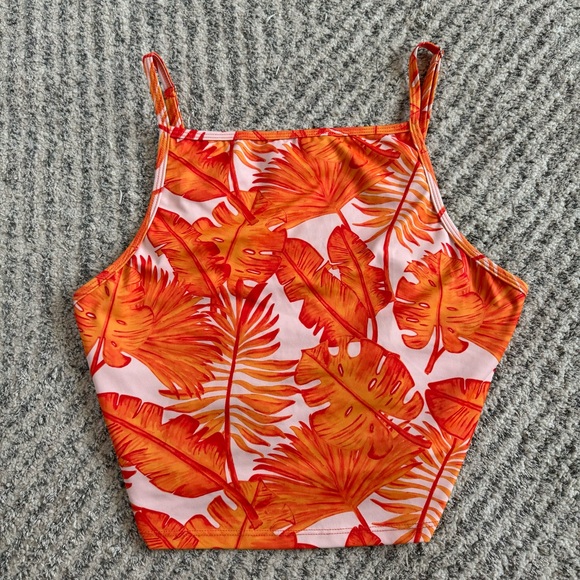 Kortni Jeane Other - Kortni Jeane KJ Orange Palm Square Neck Swim Top